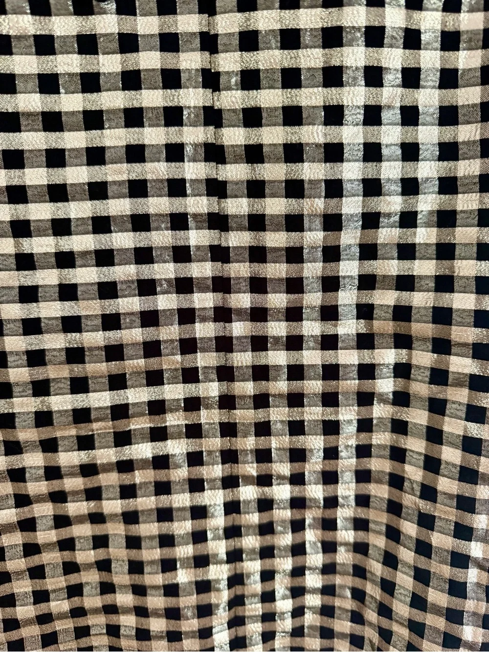 J Crew Small Metallic Black & Gold Check Puff Sleeve Top
